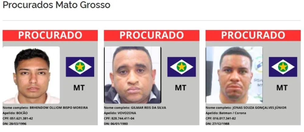 Site nacional aponta 8 foragidos de Mato Grosso considerados de 'alta periculosidade'
