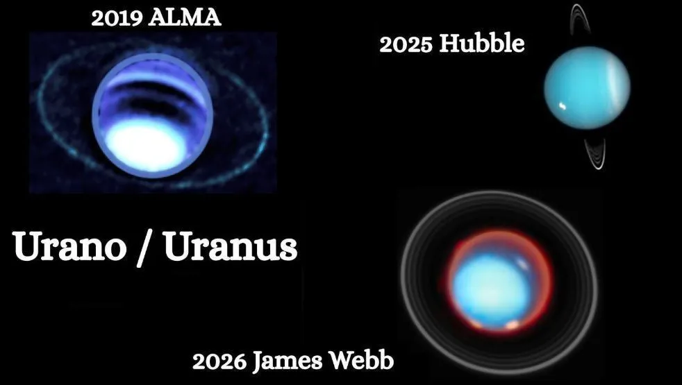 A “evolução” de Urano ao longo dos anos em imagens de satélite