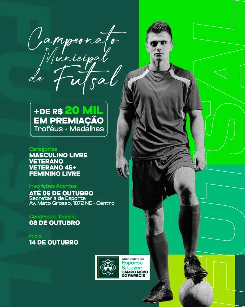 Campo Novo do Parecis abre inscrições para o Campeonato Municipal de Futsal 2025 com mais de R$ 20 mil em premiação